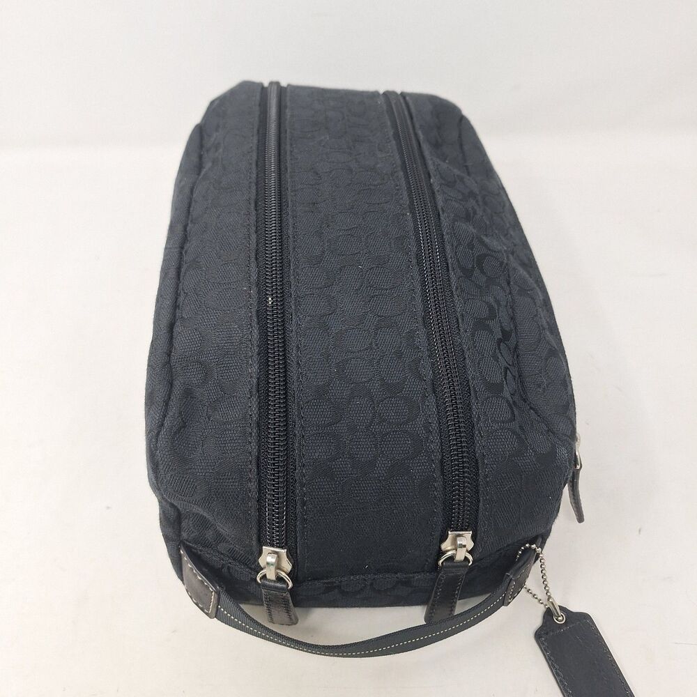 Coach Black Signature Jaquard Logo Canvas White Stripe Toiletry Bag Travel - Picture 3 of 9